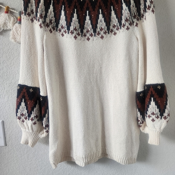Free People Scotland Wool Blend Fair Isle Knit Puff Sleeve Sweater Dress Mini S - Picture 8 of 12